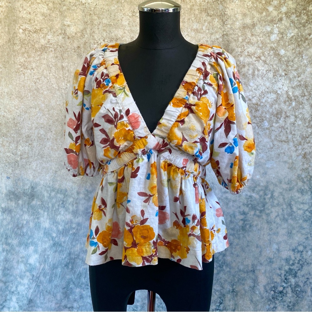 Abercrombie & Fitch Multicolor Floral Puff Sleeve Blouse size S